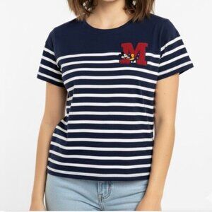 Disney Mickey & Minnie Women's Navy Blue White Striped T-Shirt Size Large